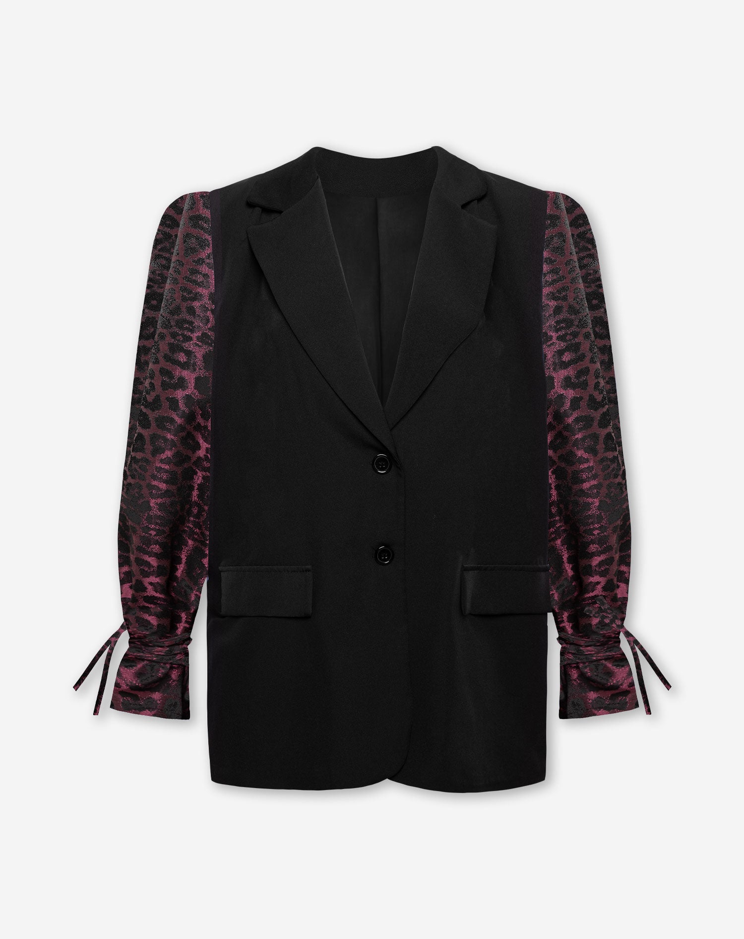 CONTRAST LEOPARD SLEEVE BLAZER BURGUNDY