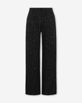 STRETCHY BOUCLE GLITTER WIDE LEG PANTS BLACK