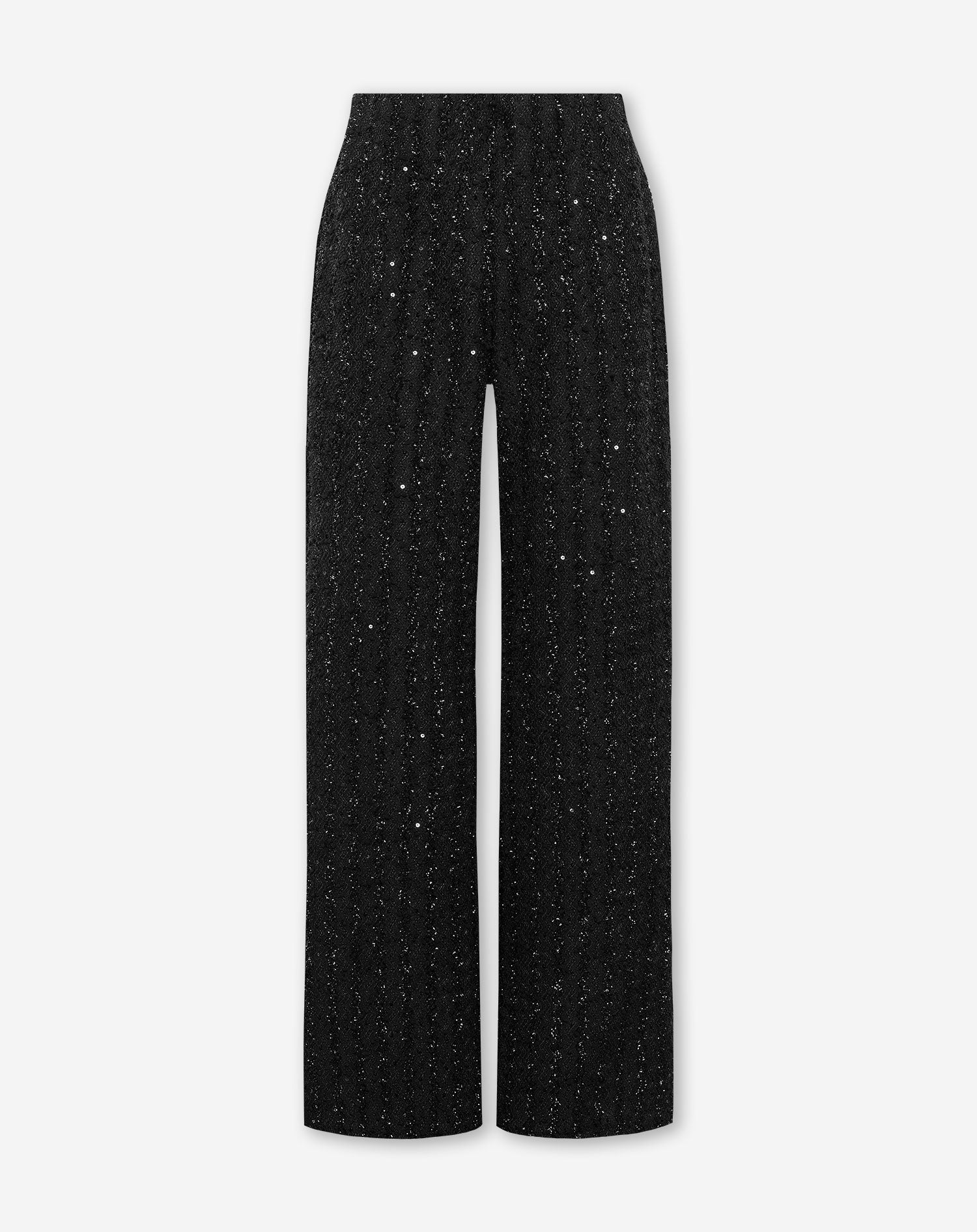 STRETCHY BOUCLE GLITTER WIDE LEG PANTS BLACK