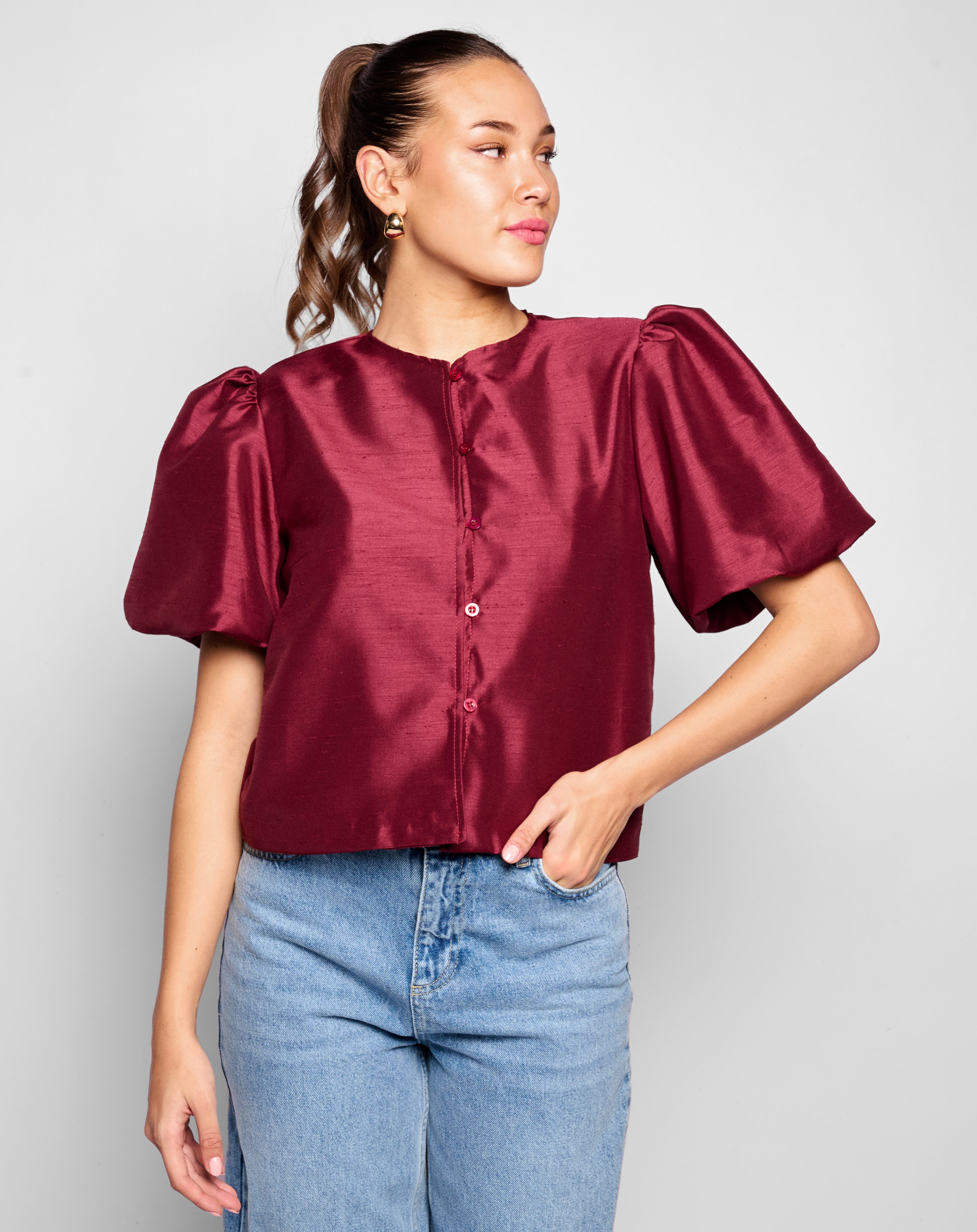 MAAYKE PUFF SLEEVE TOP BORDEAUX