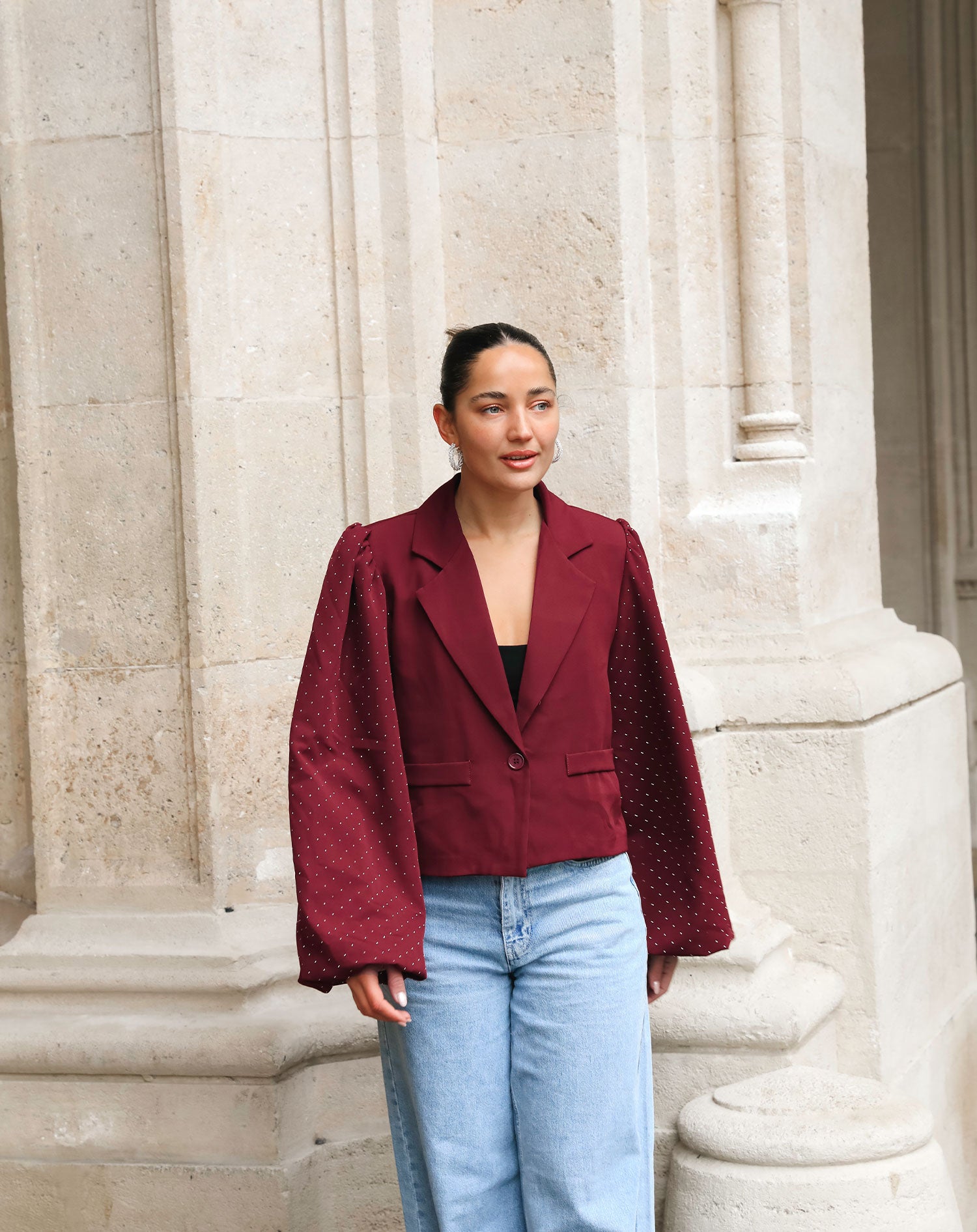 DIAMOND PUFF LONG SLEEVE BLAZER BORDEAUX