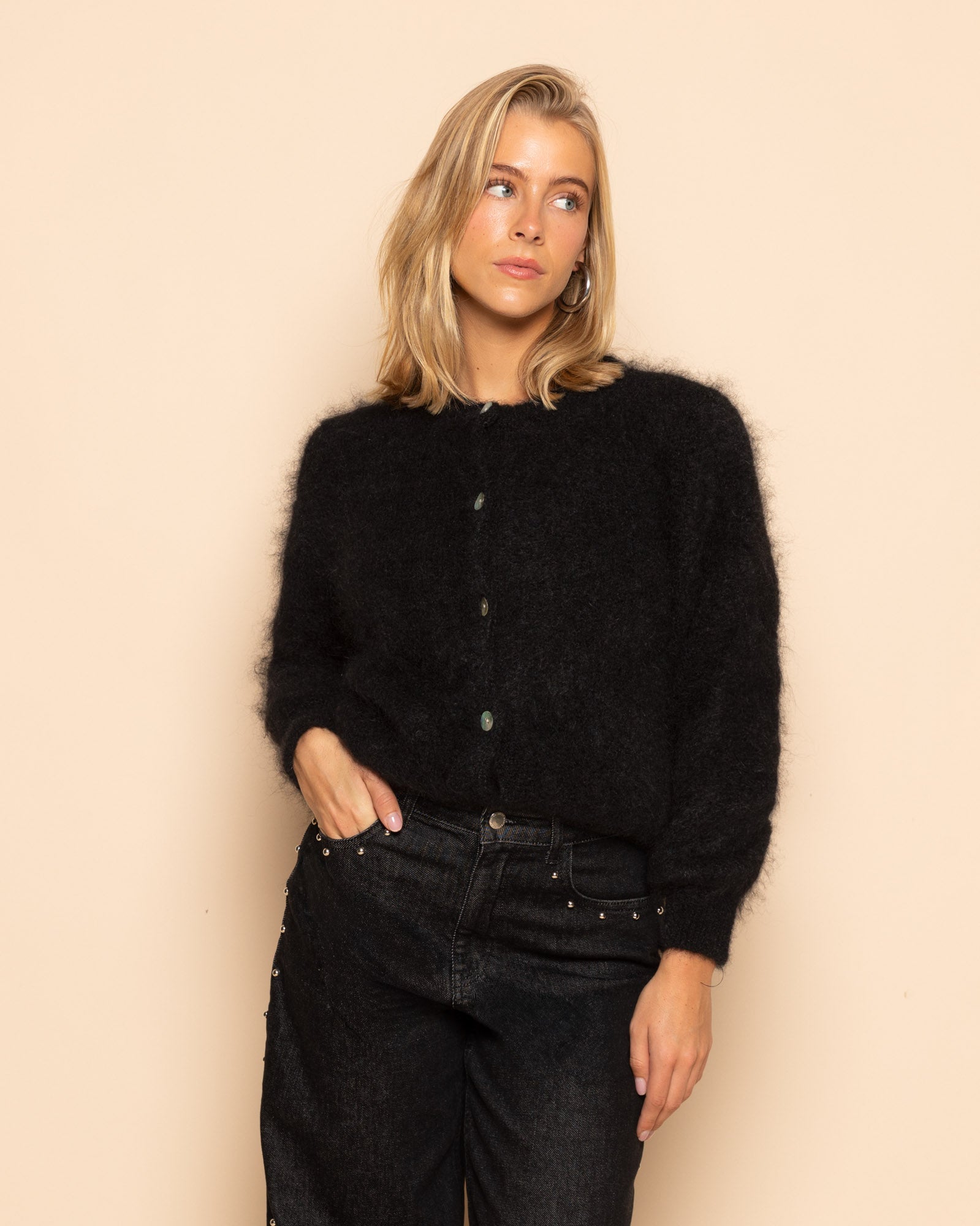 MOHAIR CARDIGAN ZWART