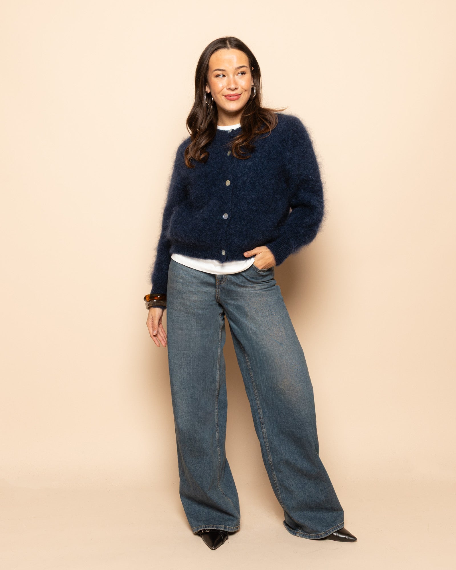 MOHAIR CARDIGAN MARINEBLAUW