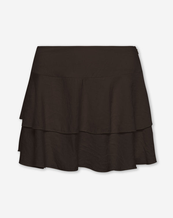 VIVI STRUCTURE RUFFLE SKIRT DONKERBRUIN