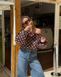 DOT OFF SHOULDER PUFF SLEEVE TOP BRUIN