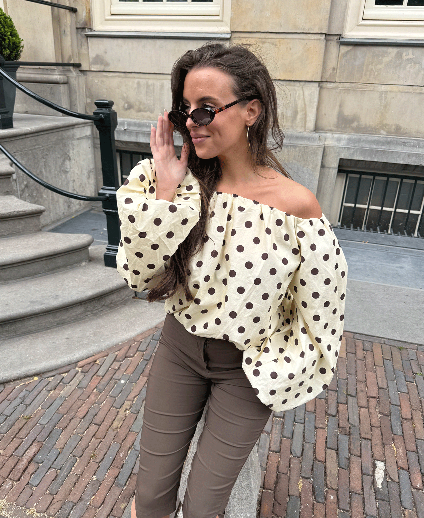 DOT OFF SHOULDER PUFF SLEEVE TOP BOTERGEEL