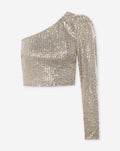 SEQUINS ONE SHOULDER TOP BEIGE