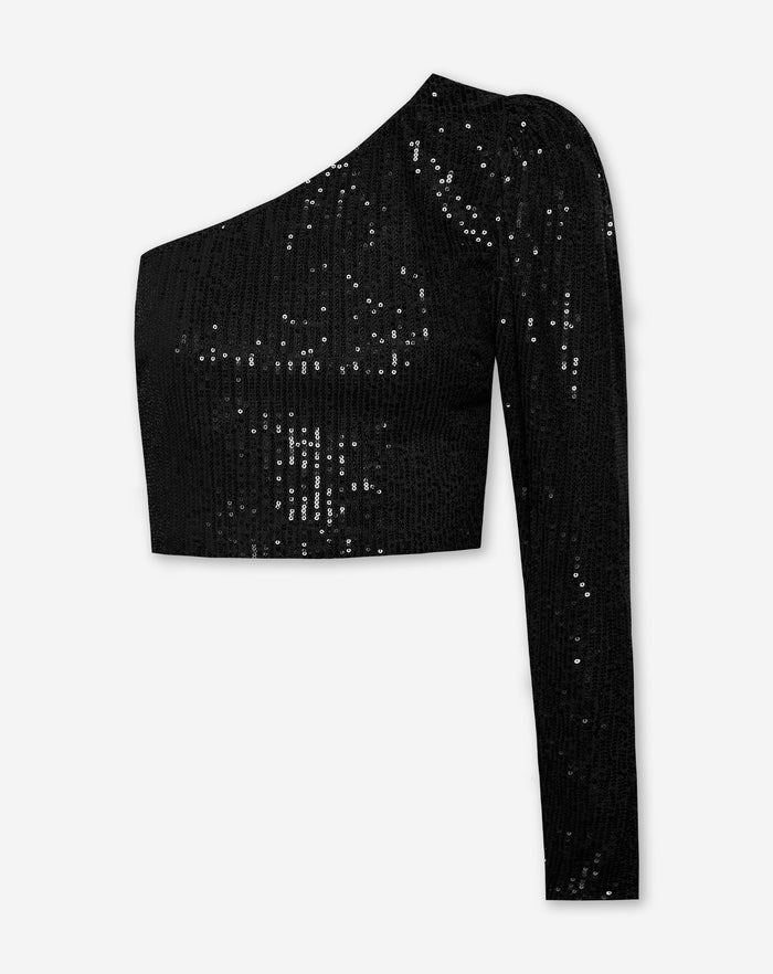 Zinnie Sequins Off Shoulder Top - Black