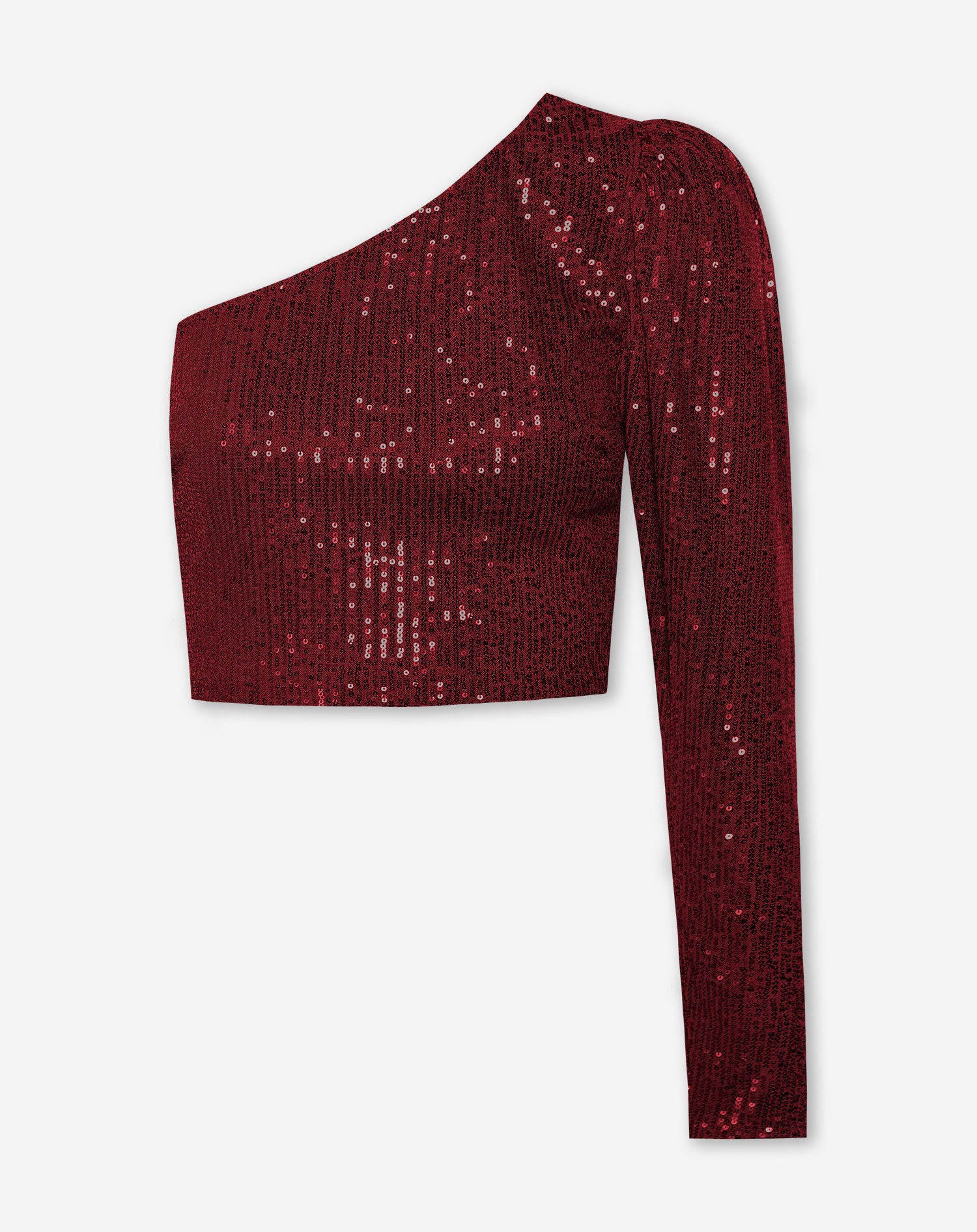 SEQUINS ONE SHOULDER TOP BURGUNDY