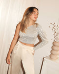 SEQUINS ONE SHOULDER TOP BEIGE