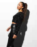SEQUINS ONE SHOULDER TOP BLACK