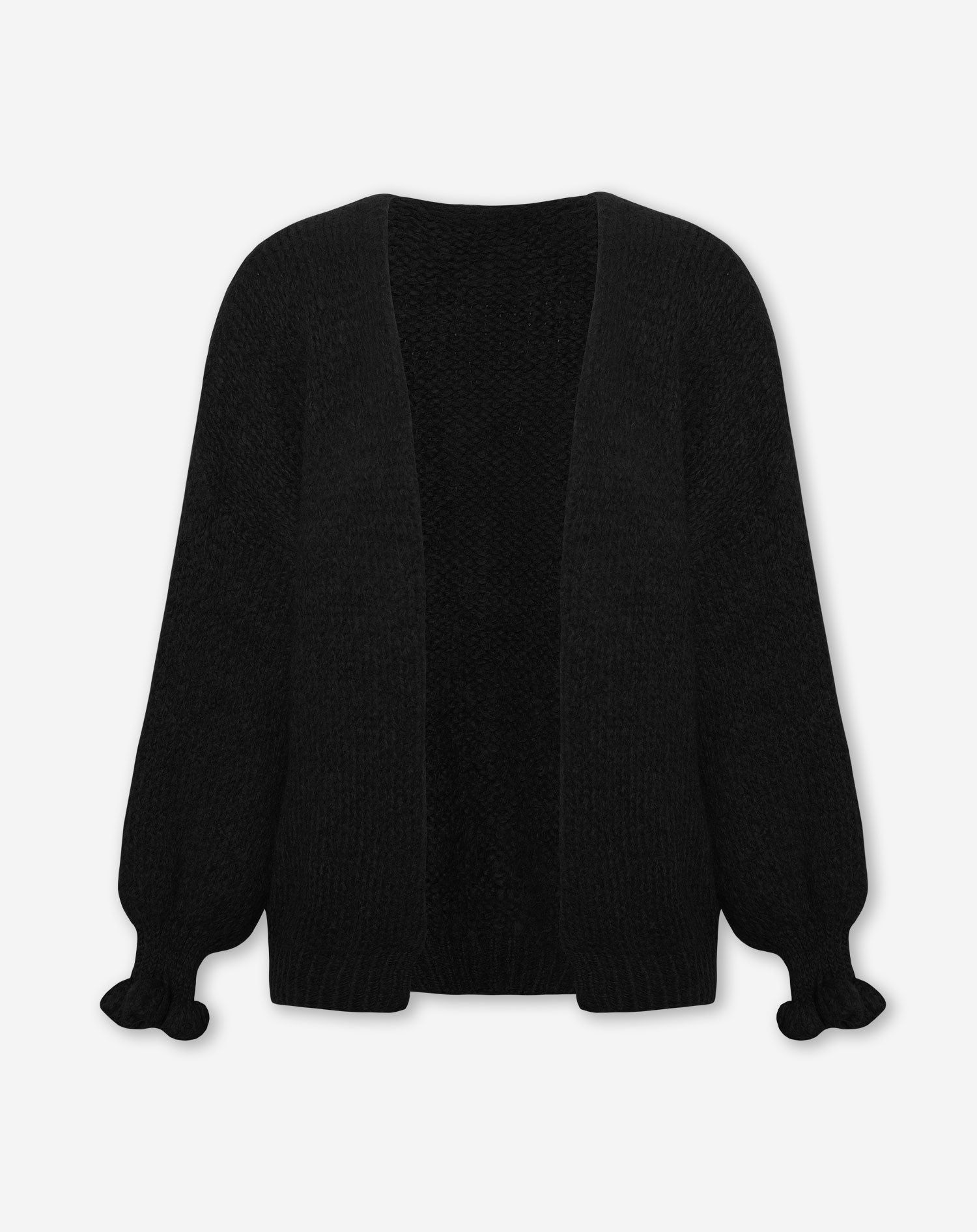 RUFFLE SLEEVE CARDIGAN BLACK