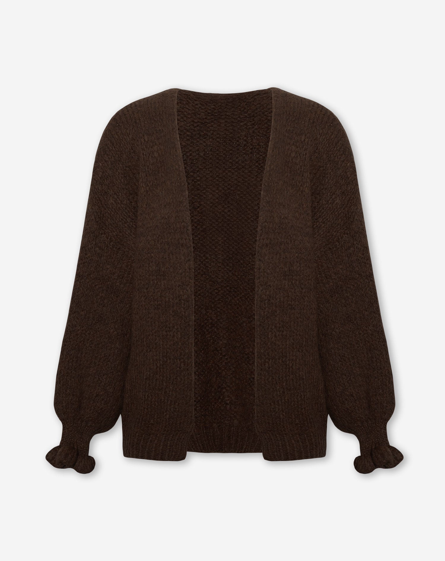 RUFFLE SLEEVE CARDIGAN BROWN