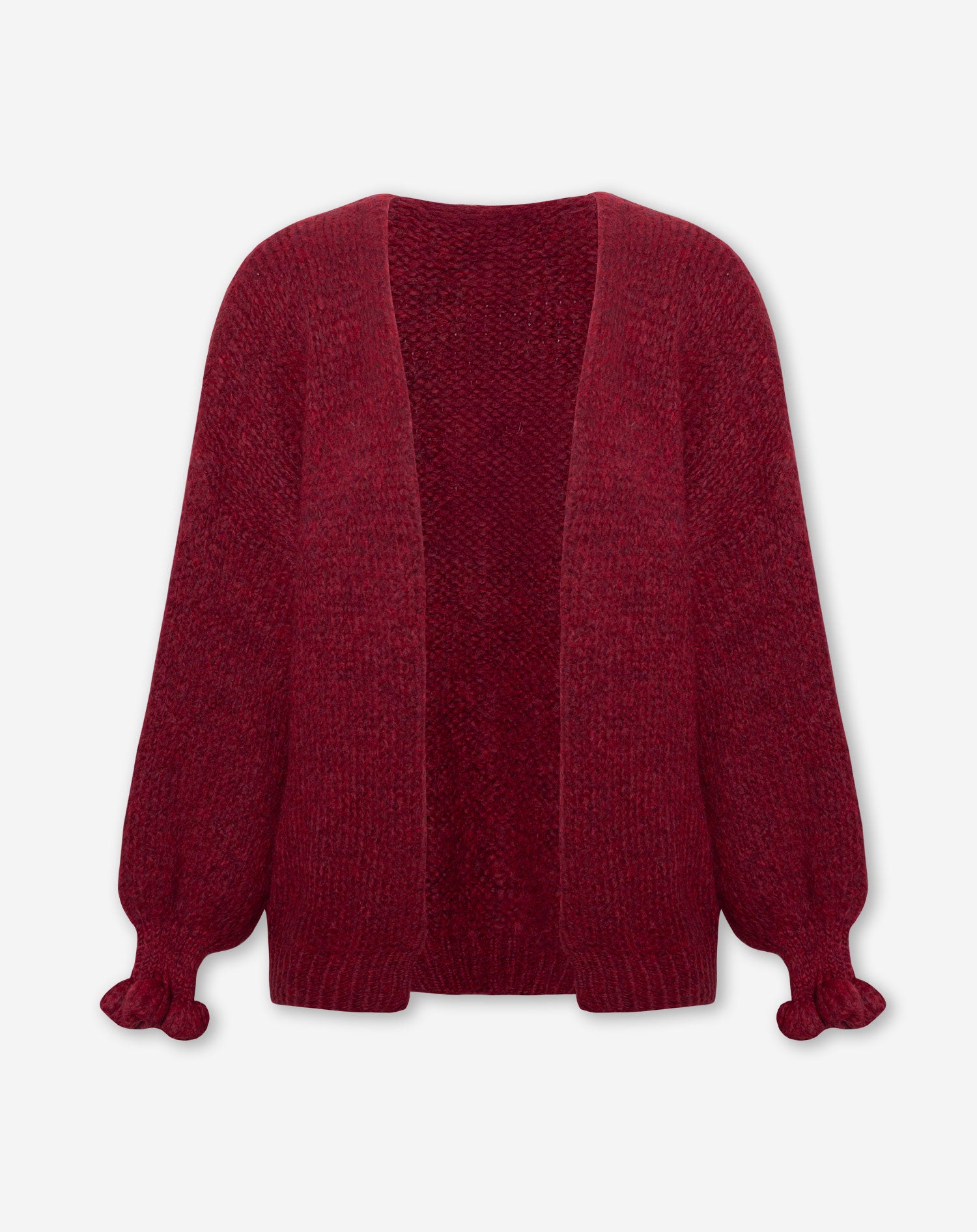 RUFFLE SLEEVE CARDIGAN BURGUNDY