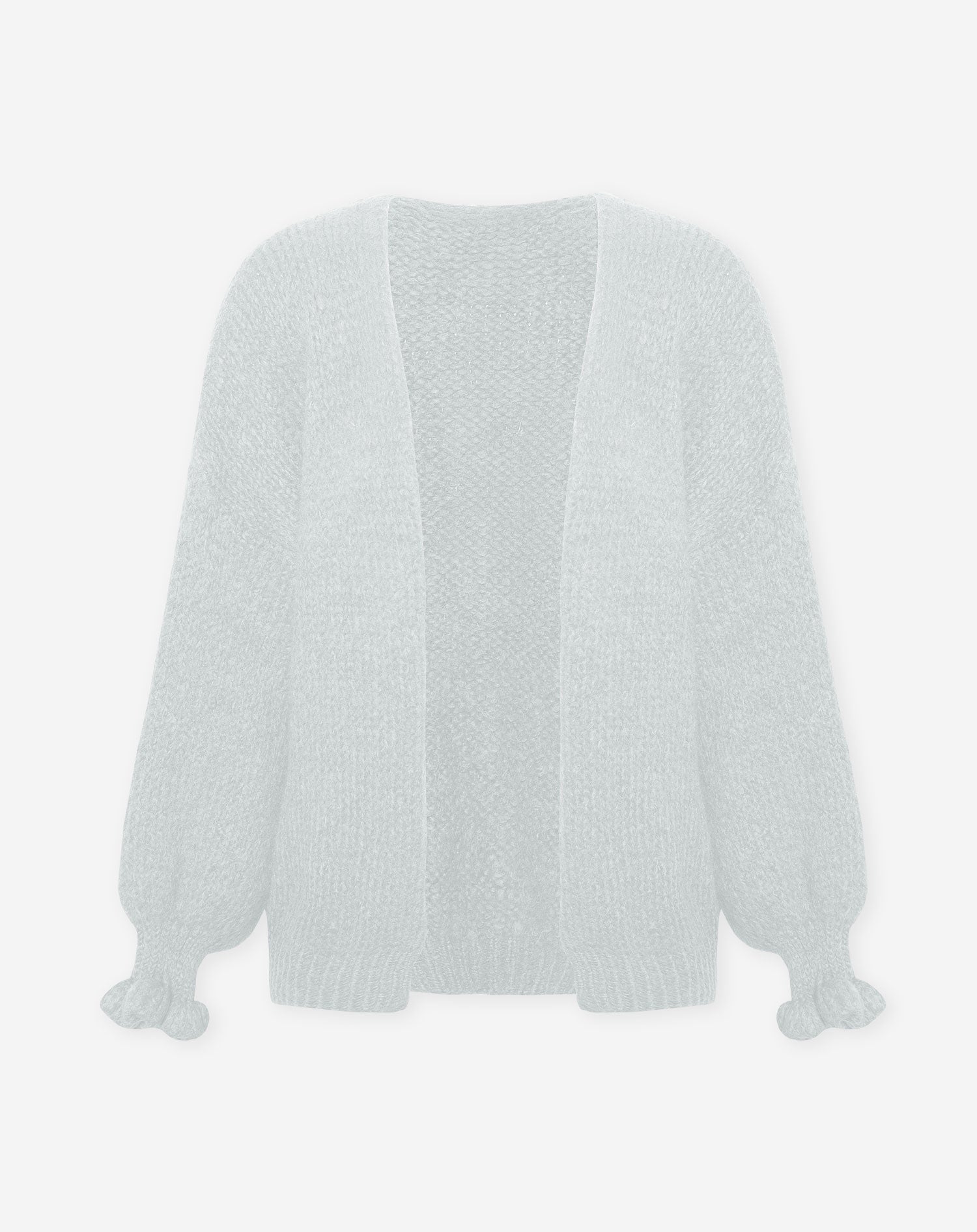 RUFFLE SLEEVE CARDIGAN LIGHT GREY