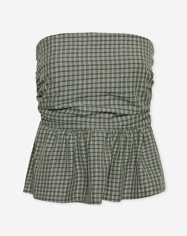 CHECK PEPLUM TOP GROEN