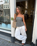 CHECK PEPLUM TOP GROEN