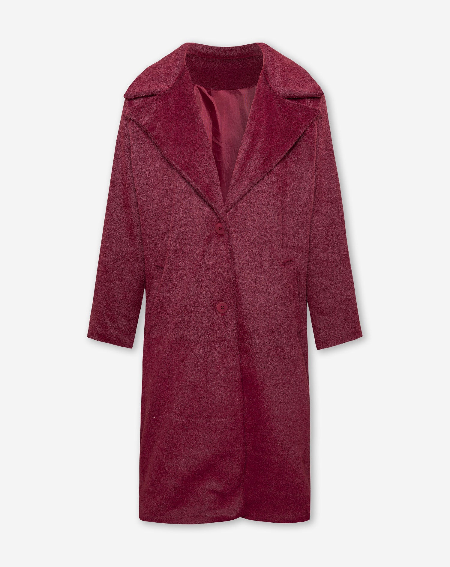 OLIVIA LONG HAIRY COAT BURGUNDY