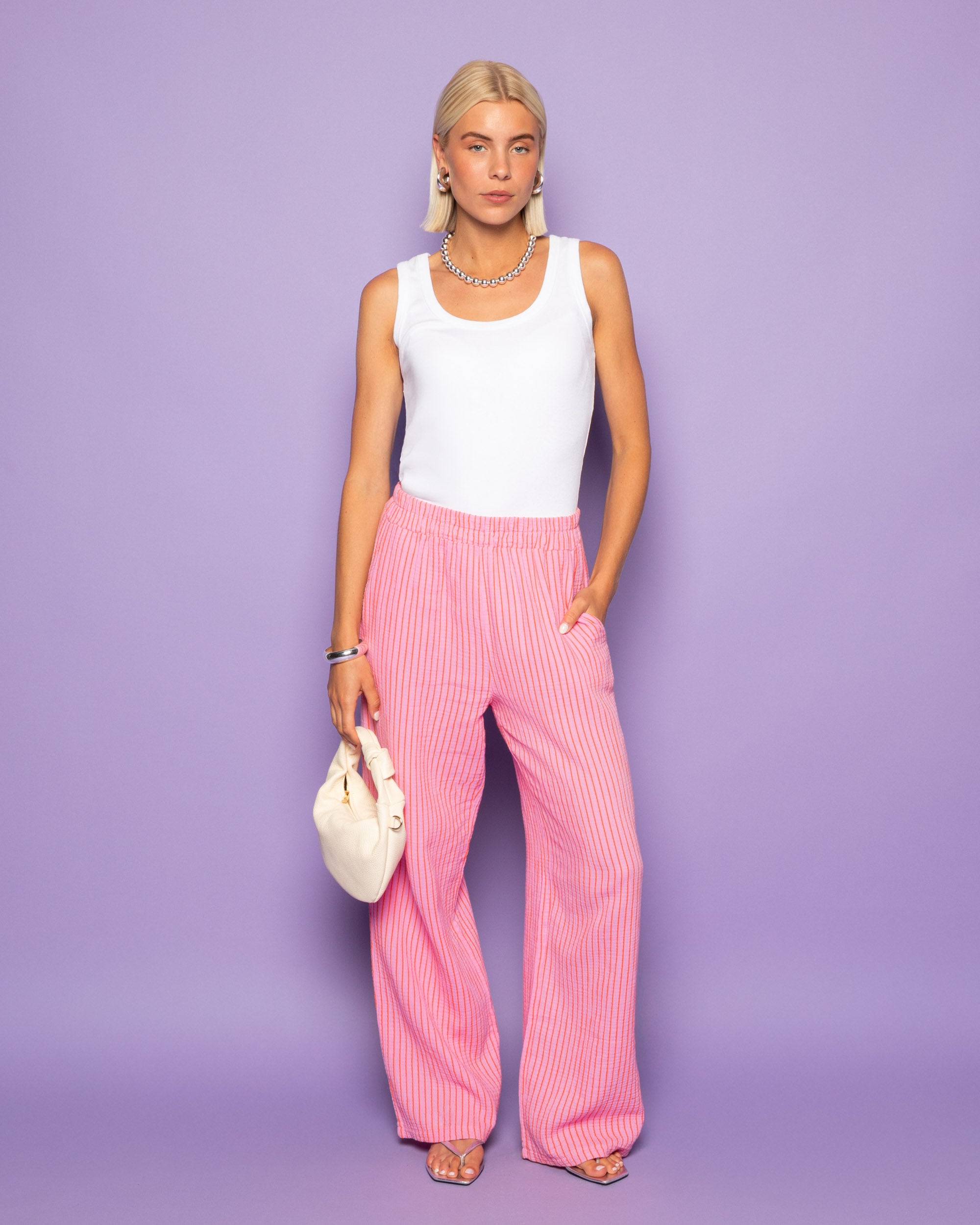 STRIPE MOUSSELINE STRAIGHT LEG PANTS PETITE PINK