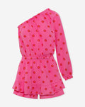FLOWER MOUSSELINE ONE SLEEVE PLAYSUIT FUCHSIA