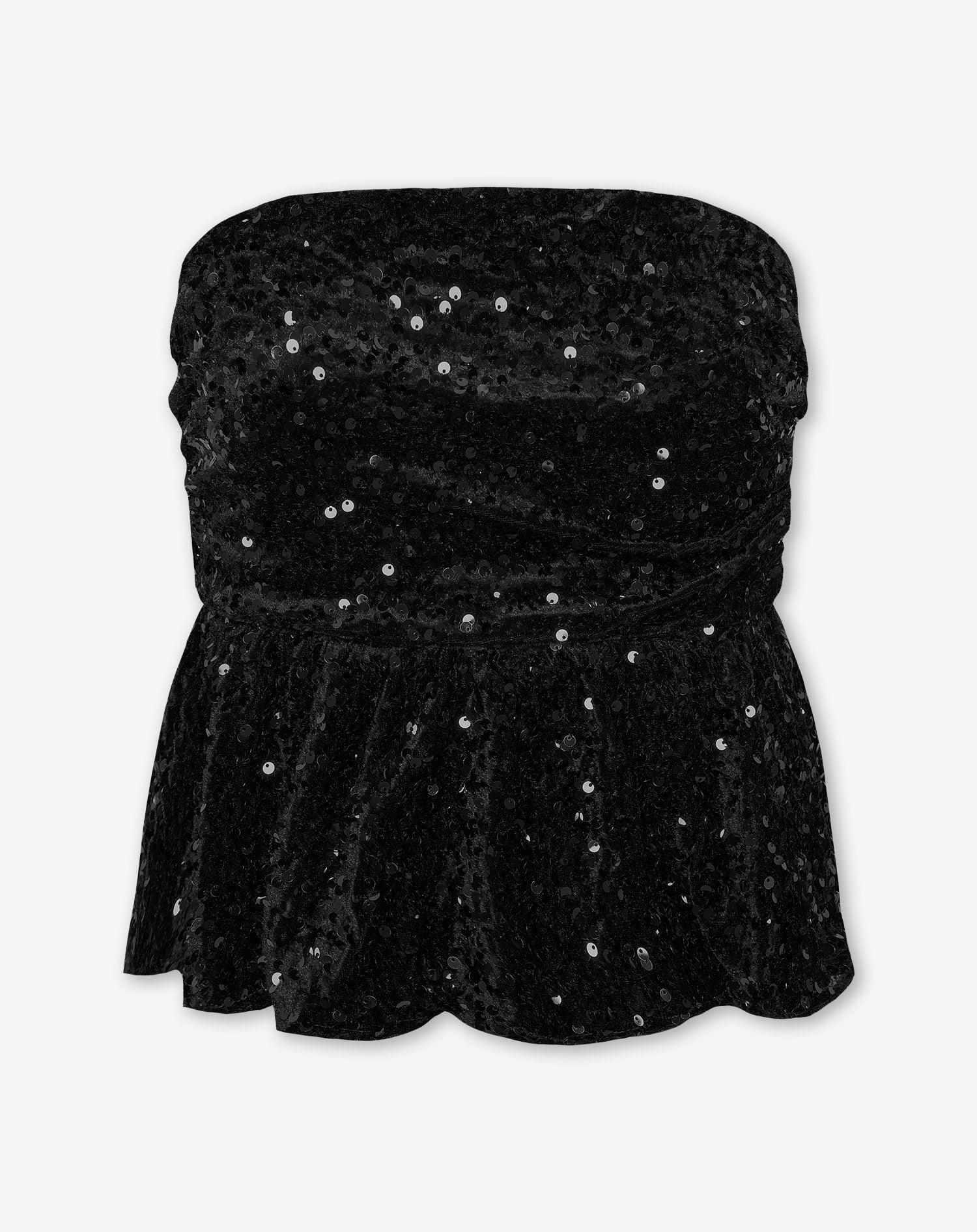 VELVET SEQUINS PEPLUM TOP BLACK