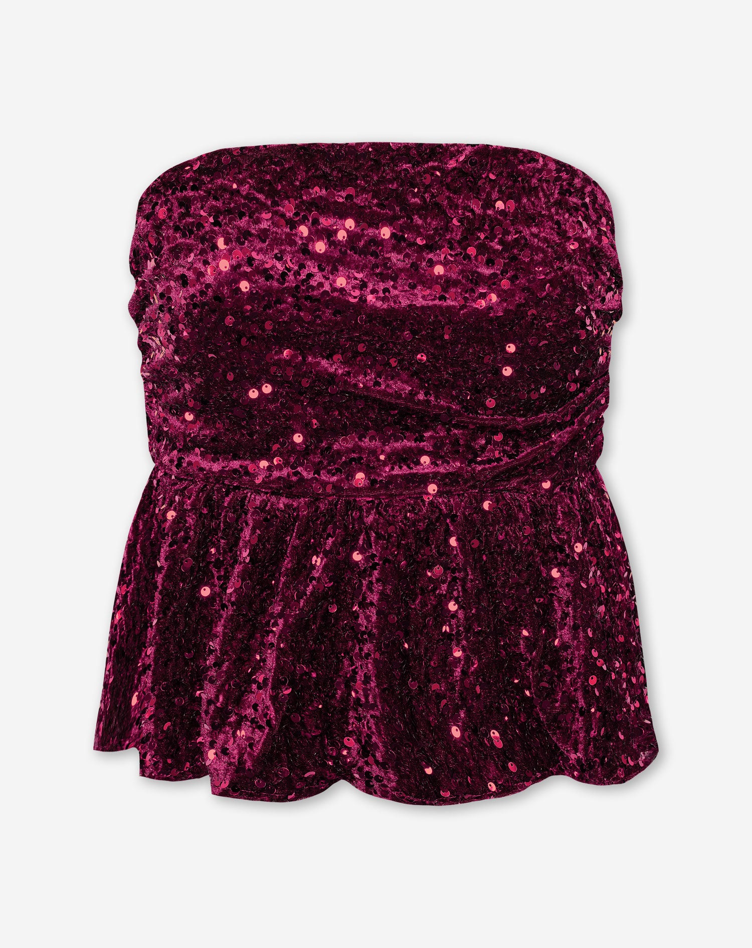 VELVET SEQUINS PEPLUM TOP BURGUNDY