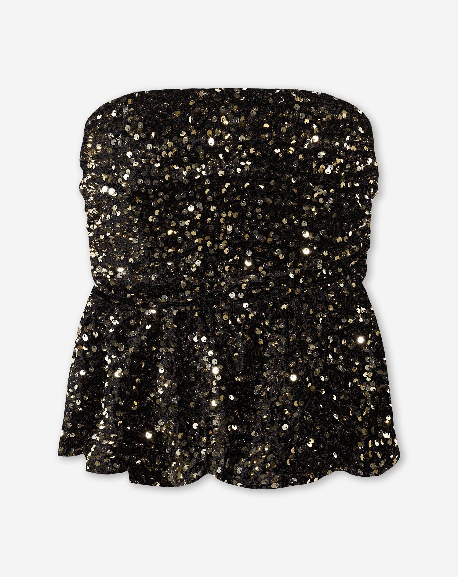 VELVET SEQUINS PEPLUM TOP GOLD