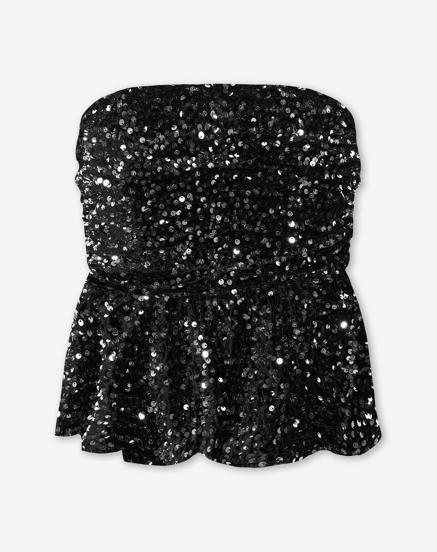 VELVET SEQUINS PEPLUM TOP SILVER