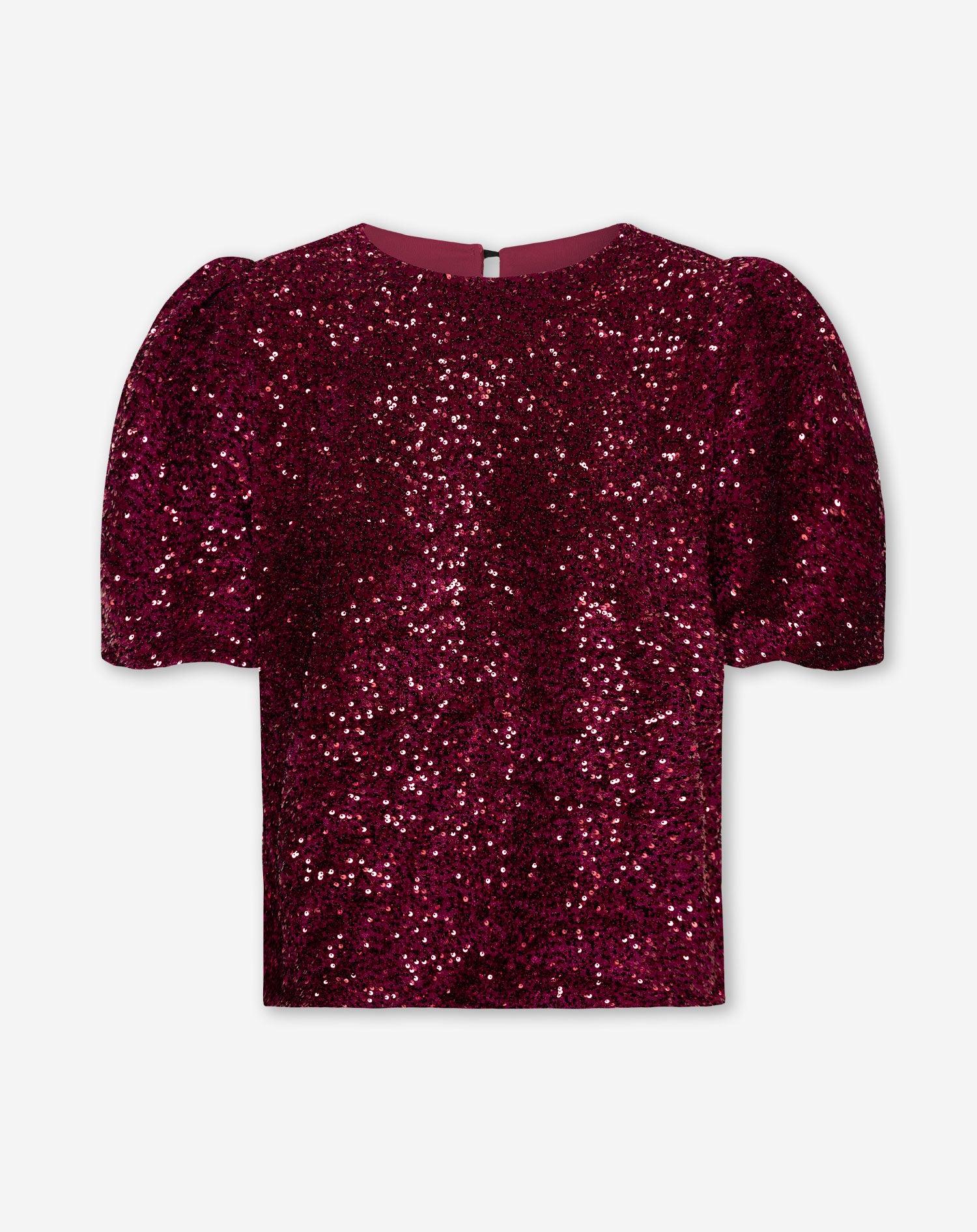 SMALL VELVET SEQUINS PUFF SLEEVE TOP BURGUNDY