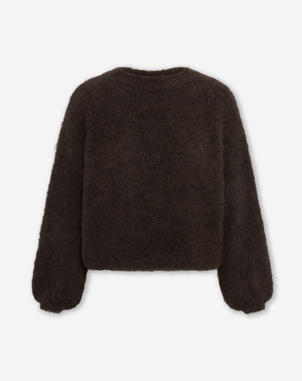 BRUSHED MOHAIR KNIT DARK BROWN