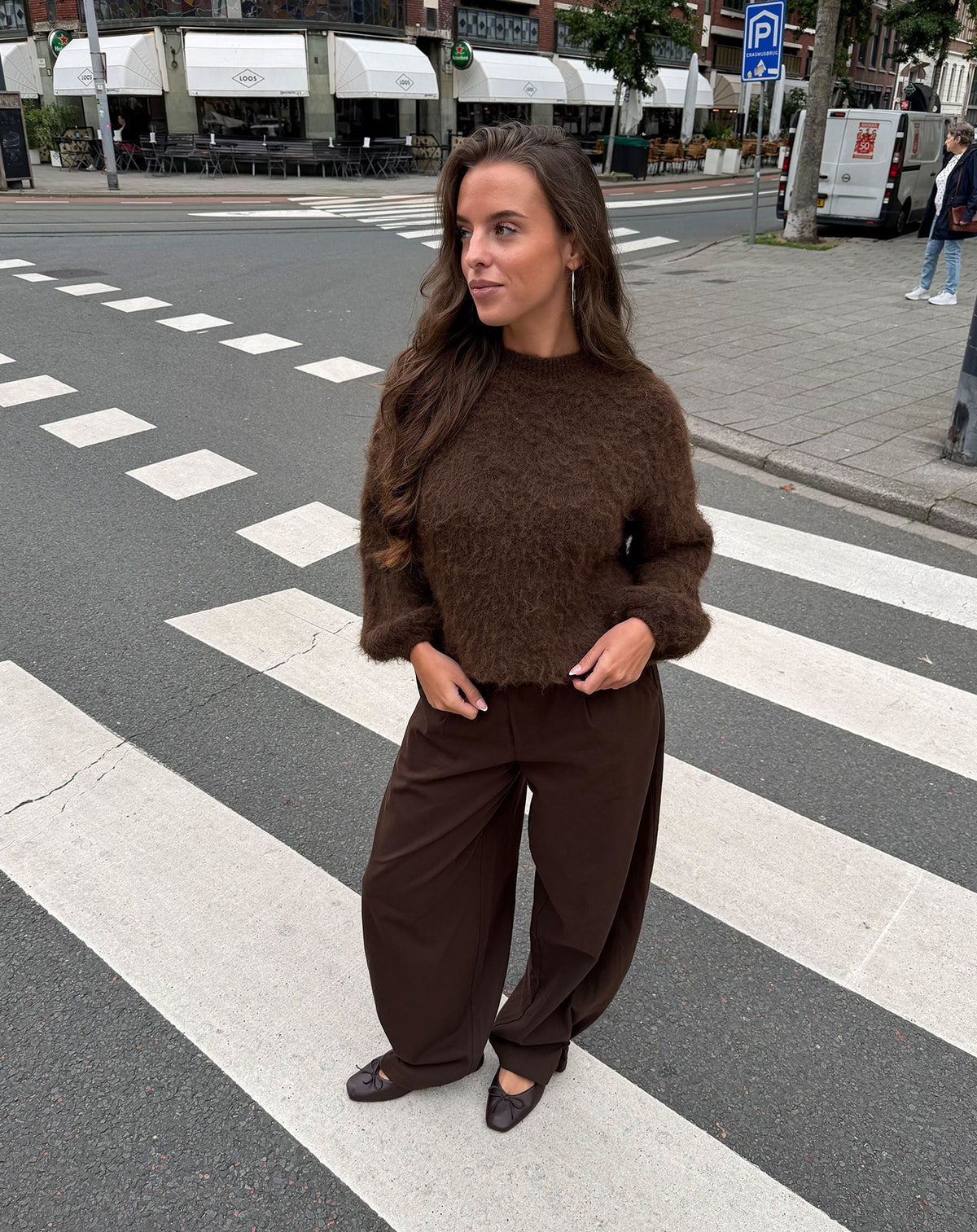 BRUSHED MOHAIR KNIT DONKERBRUIN
