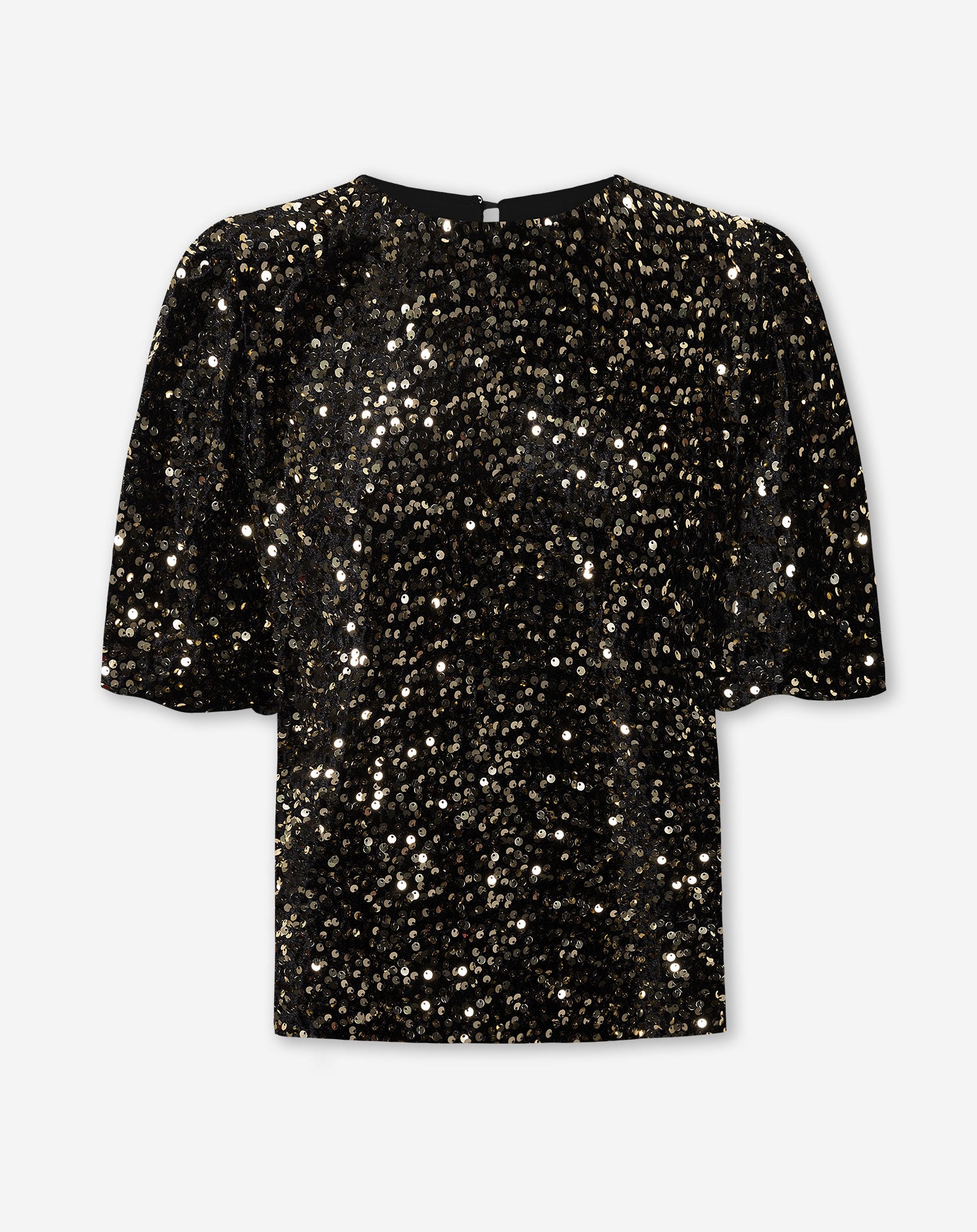 VELVET SEQUIN PUFF SLEEVE TOP GOLD