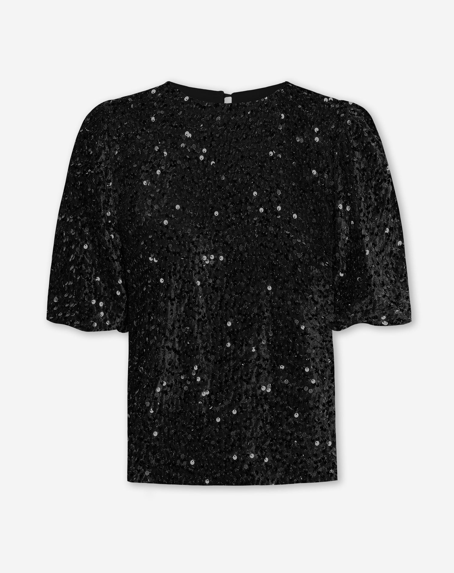 VELVET SEQUIN PUFF SLEEVE TOP BLACK