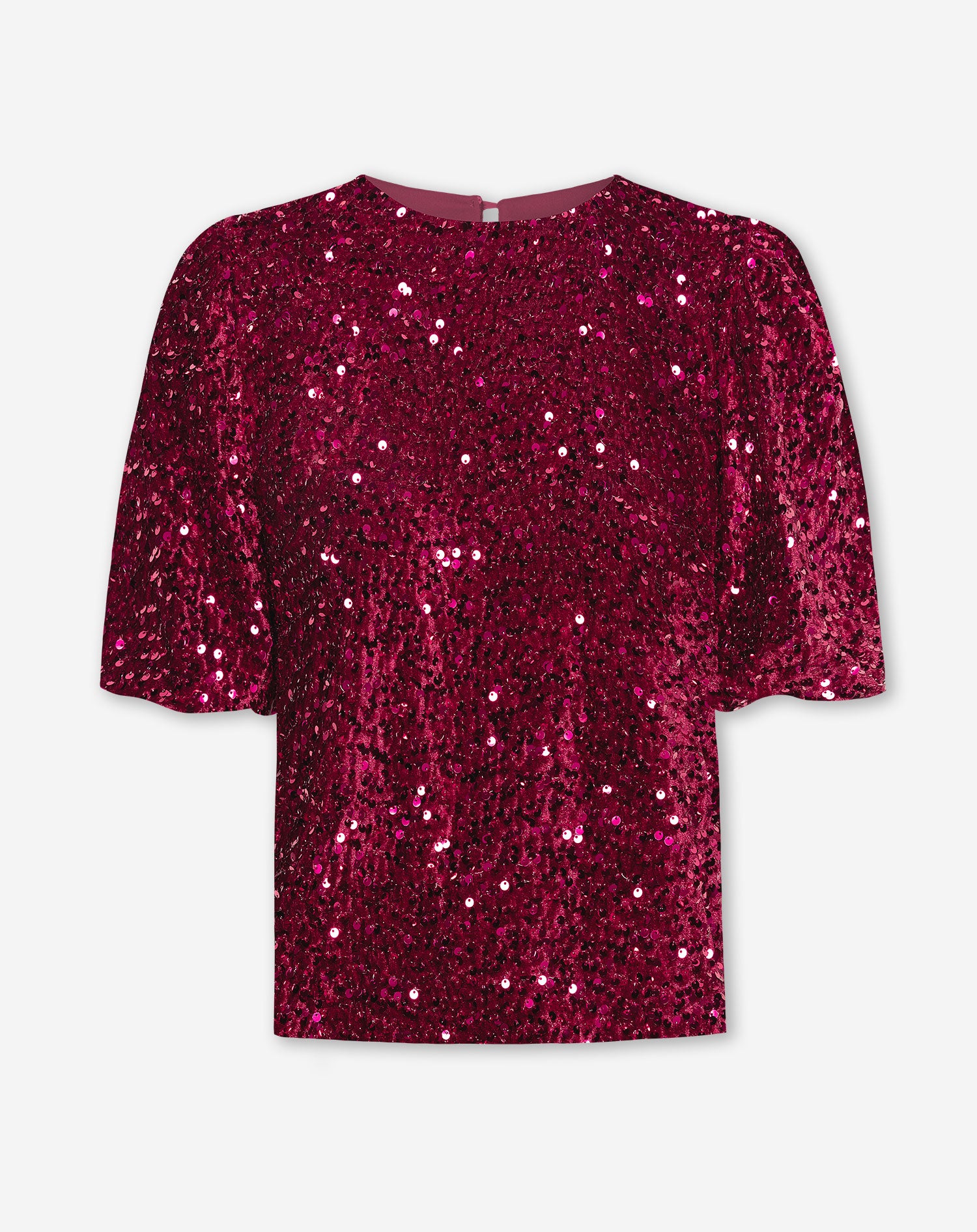 VELVET SEQUIN PUFF SLEEVE TOP BORDEAUX