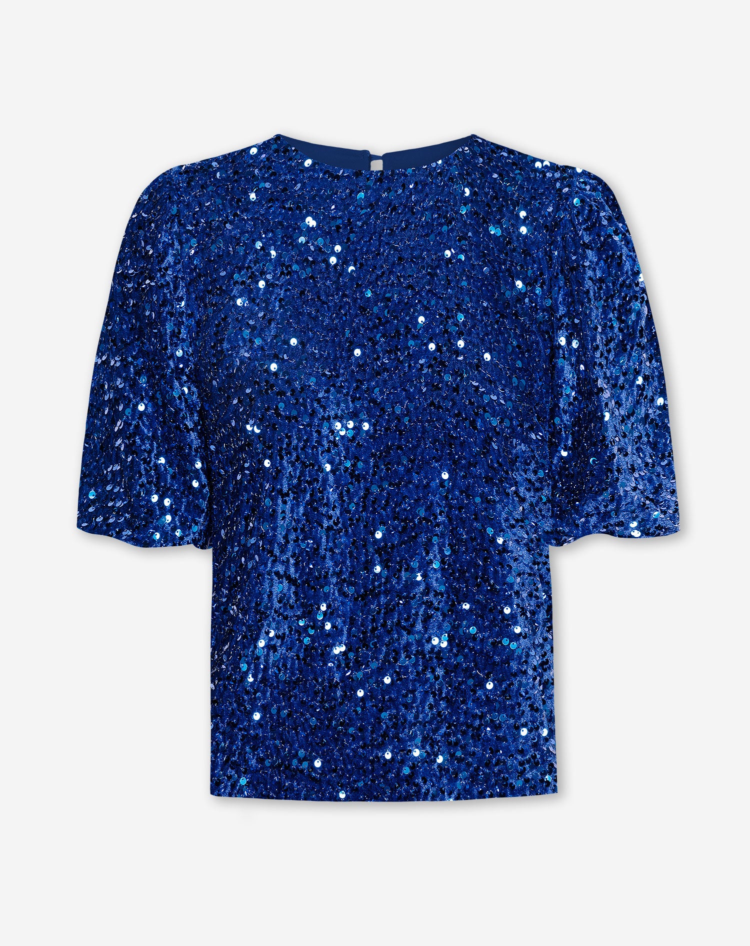 VELVET SEQUIN PUFF SLEEVE TOP ROYAL BLUE