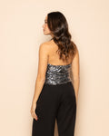 TRANSPARENT SEQUINS HALTER TOP BLACK