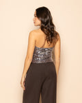TRANSPARENT SEQUINS HALTER TOP BROWN