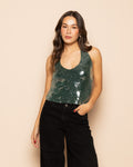 TRANSPARENT SEQUINS HALTER TOP GREEN