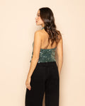TRANSPARENT SEQUINS HALTER TOP GREEN