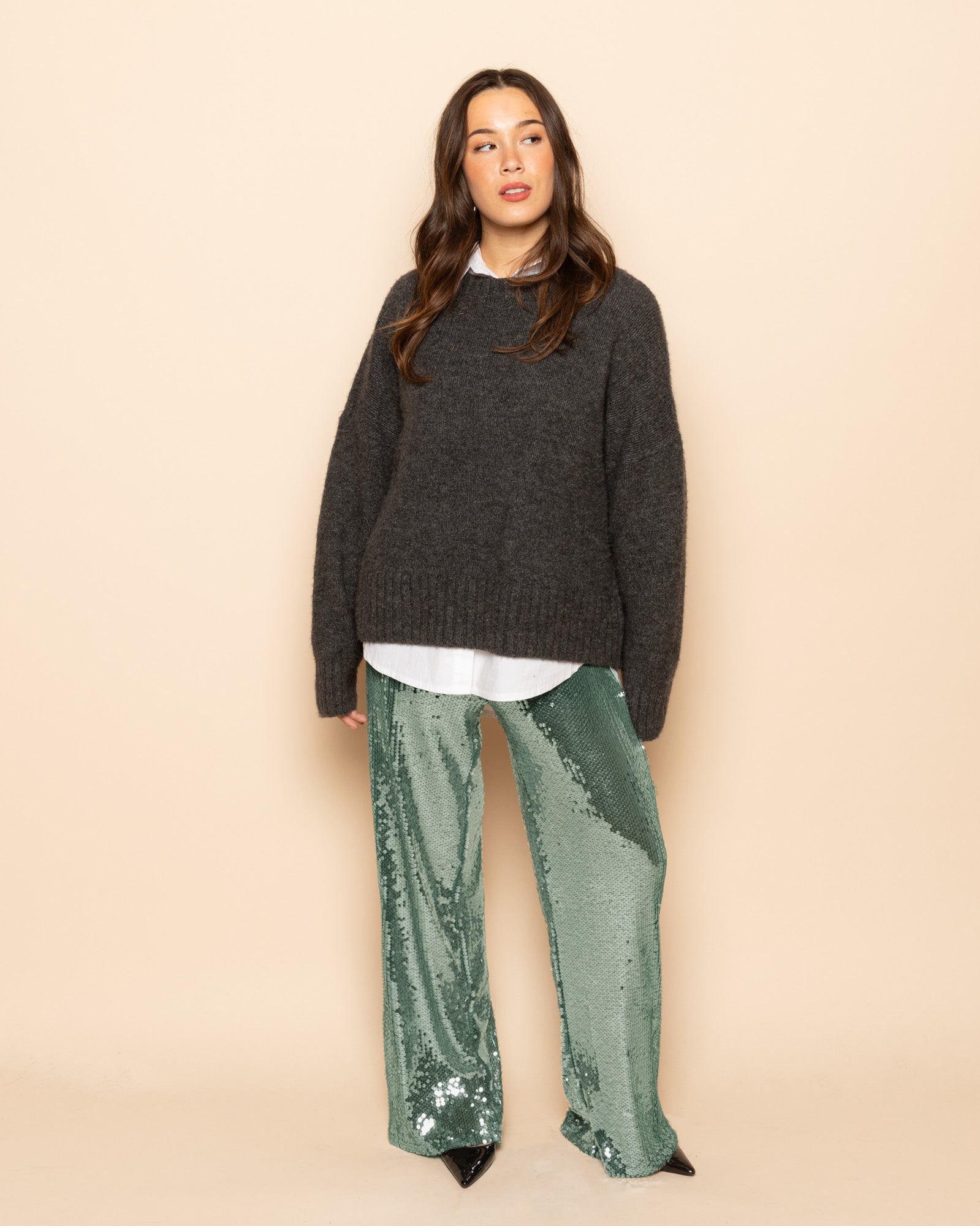 TRANSPARENT SEQUINS PANTS GROEN