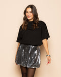TRANSPARENT SEQUINS BUBBLE HEM SKIRT BLACK