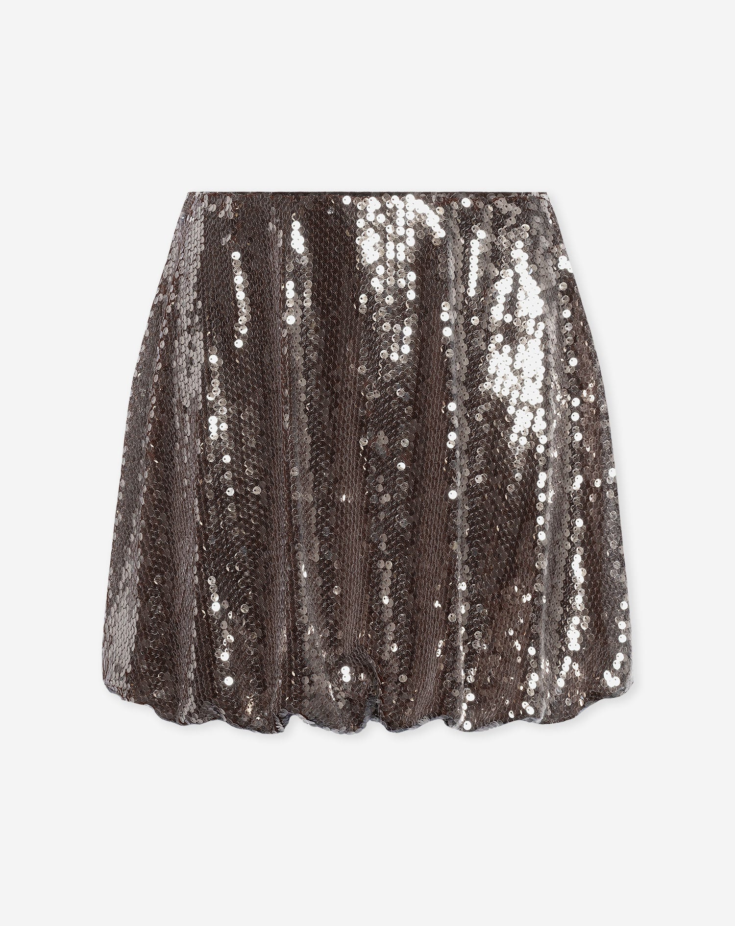TRANSPARENT SEQUINS BUBBLE HEM SKIRT BRUIN