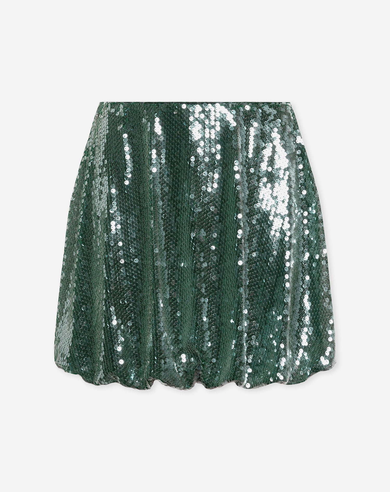 TRANSPARENT SEQUINS BUBBLE HEM SKIRT GROEN