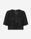 VELVET FLOCK SEQUINS PUFF SLEEVE TOP ZWART
