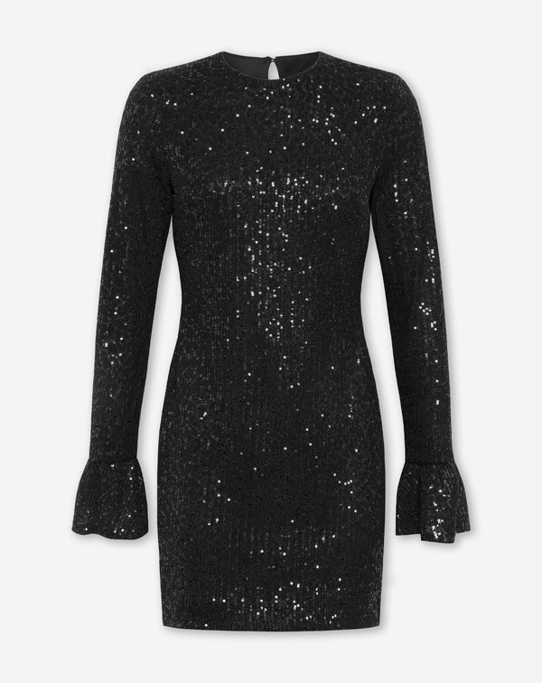 VELVET FLOCK SEQUINS DRESS ZWART
