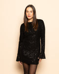 VELVET FLOCK SEQUINS DRESS BLACK
