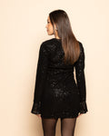 VELVET FLOCK SEQUINS DRESS BLACK