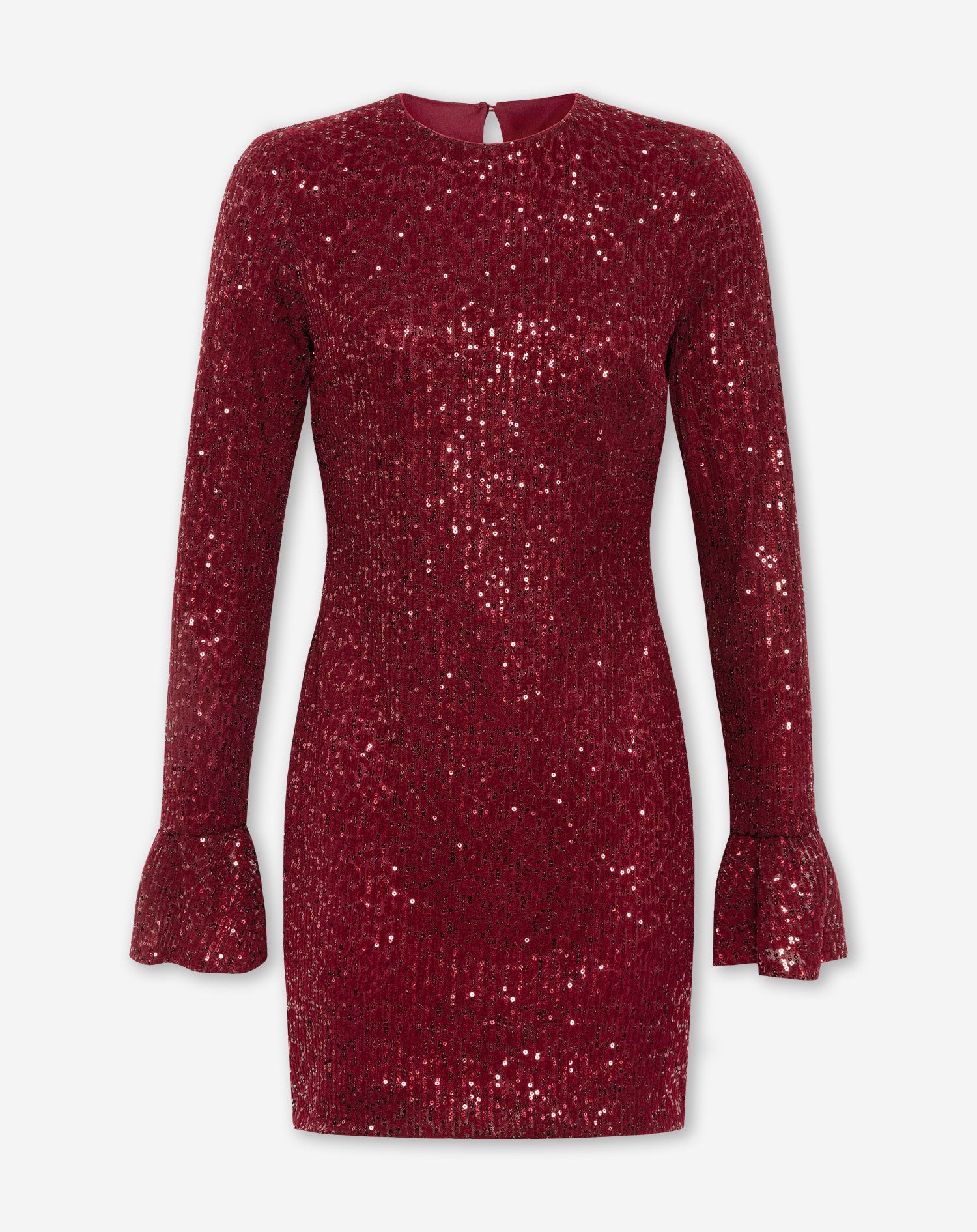 VELVET FLOCK SEQUINS DRESS BURGUNDY