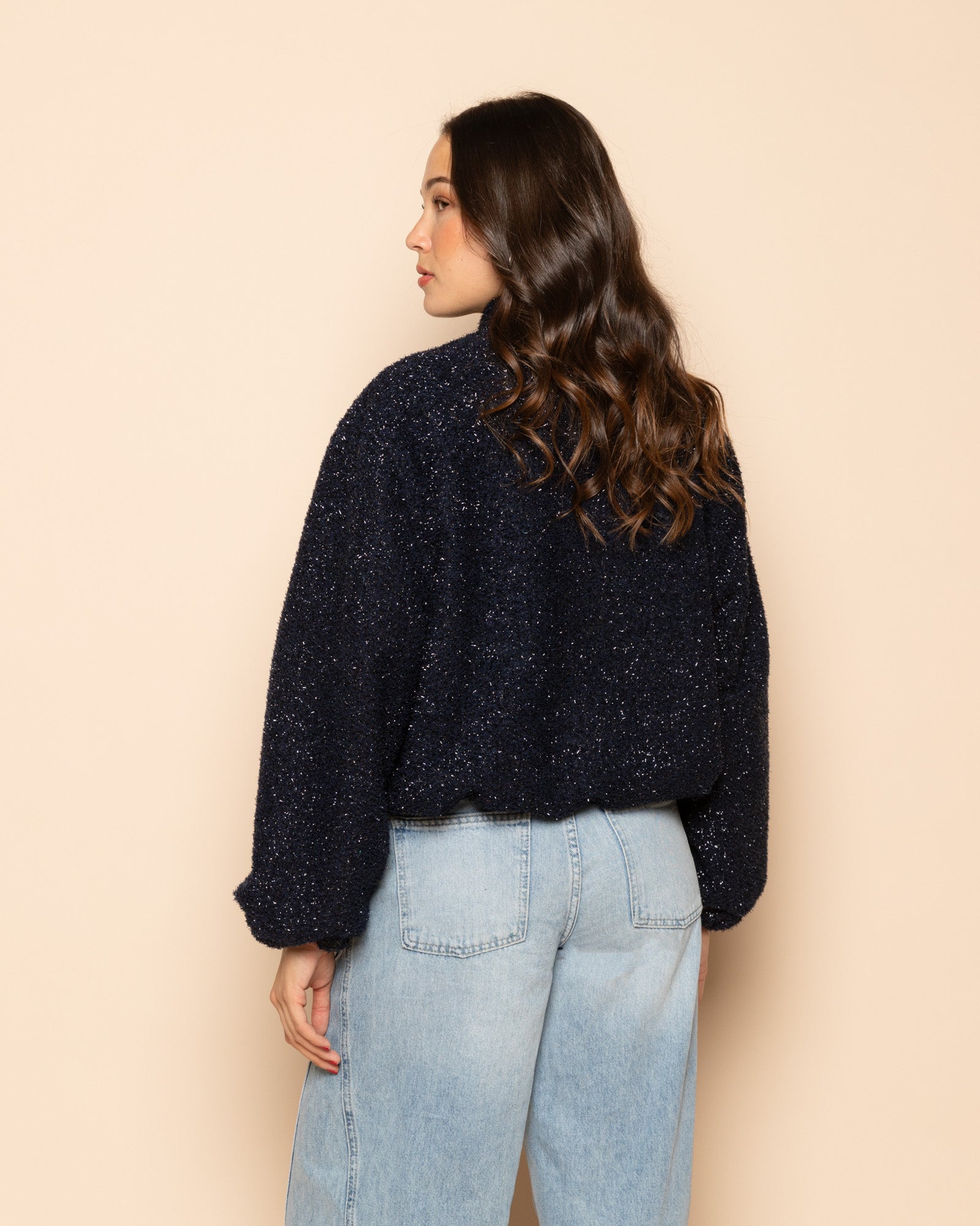 GLITTER BOUCLE JACKET MARINEBLAUW