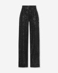 VELVET FLOCK SEQUINS STRAIGHT LEG PANTS BLACK